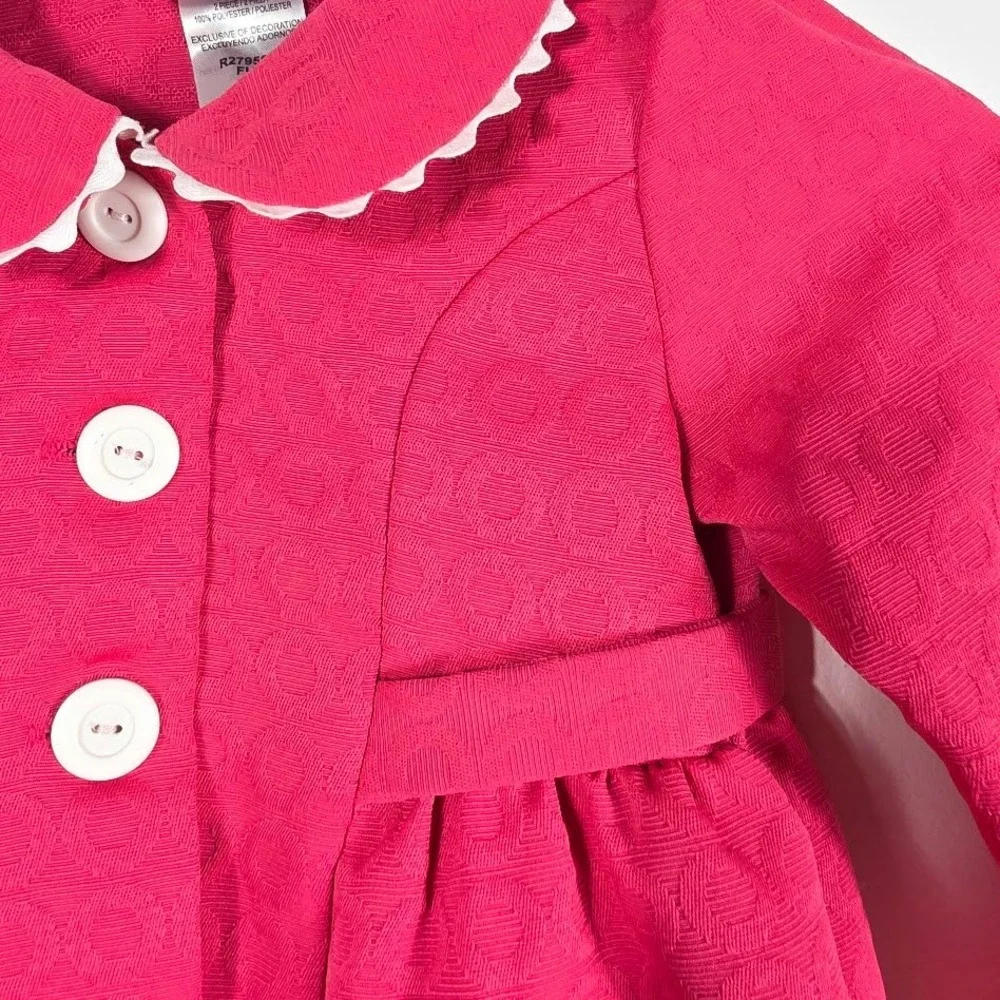 Bonnie Jean‎ Girls Pink Textured Button Front Coat Dress with Bow Size 3T